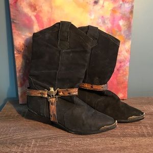 Maine Woods leather cowboy boots with brass eagles